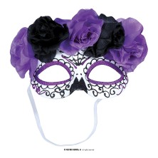 Antifaz Catrina con flores lilas y negras