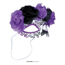 Antifaz Catrina con flores lilas y negras