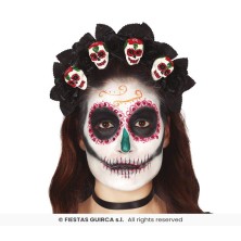 Diadema esqueleto catrina con flores